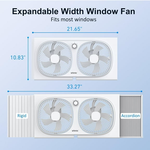 9" Twin Window Fan with 180° 90° Rotatable Fans, 2-Speeds, Vertical Window Fan with Expanders for Home, Kitchen, Bedroom, Office