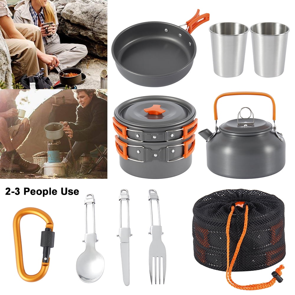 Camping Outdoor Portable Travel Cookware Cooking Cookset Pots Compact Pan kit 