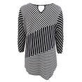 thumbnail image 2 of Plus Size Women's Asymmetrical Striped Keyhole Back Knit T-Shirt Fashion Top Black White 1X (16.009), 2 of 4