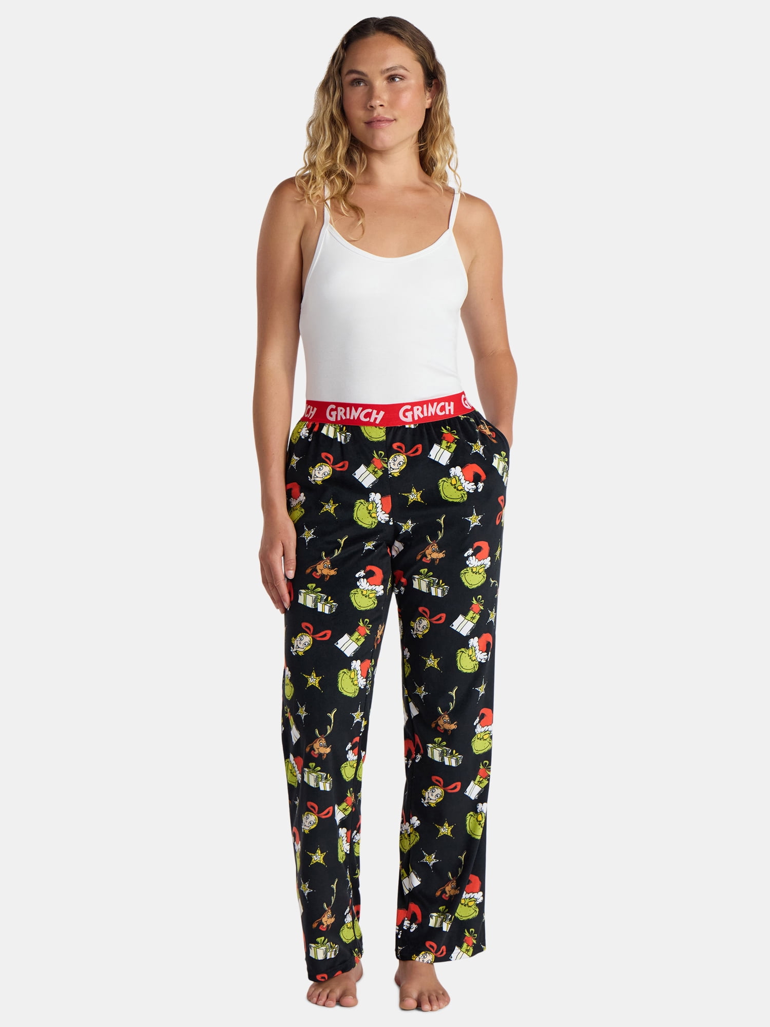 Dr. Seuss Women's The Grinch Print Velour Sleep Pants, Sizes XS-3X