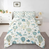 Homewish Aircraft Theme Queen Comforter Set,Cartoon Airplane Bedding Sets,Hot Air Balloon Bedding Comforter Set For Boys Teens,Breathable Home Decor Reversible,3-Piece