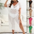 thumbnail image 2 of Xuhomer Plus Size Cover Ups for Women Lace Short Sleeve V-Neck Split Lace Beach Tassel Cover Up Bikini Bathing Suits Loose Crochet Long Sunscreen Cover Swimsuit Cover-up Dress White Free Size, 2 of 9