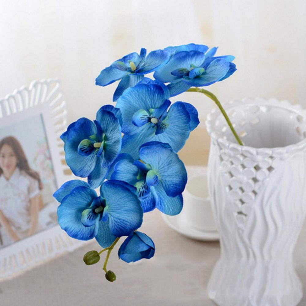 Tall Flower Arrangement Decor Artificial Blue Orchid Plant Faux Realistic 28 in 