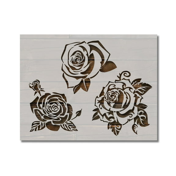 Roses Three Stencil Template Reusable 8.5 x 11 for Painting on Walls, Wood, Etc. By Stencilville