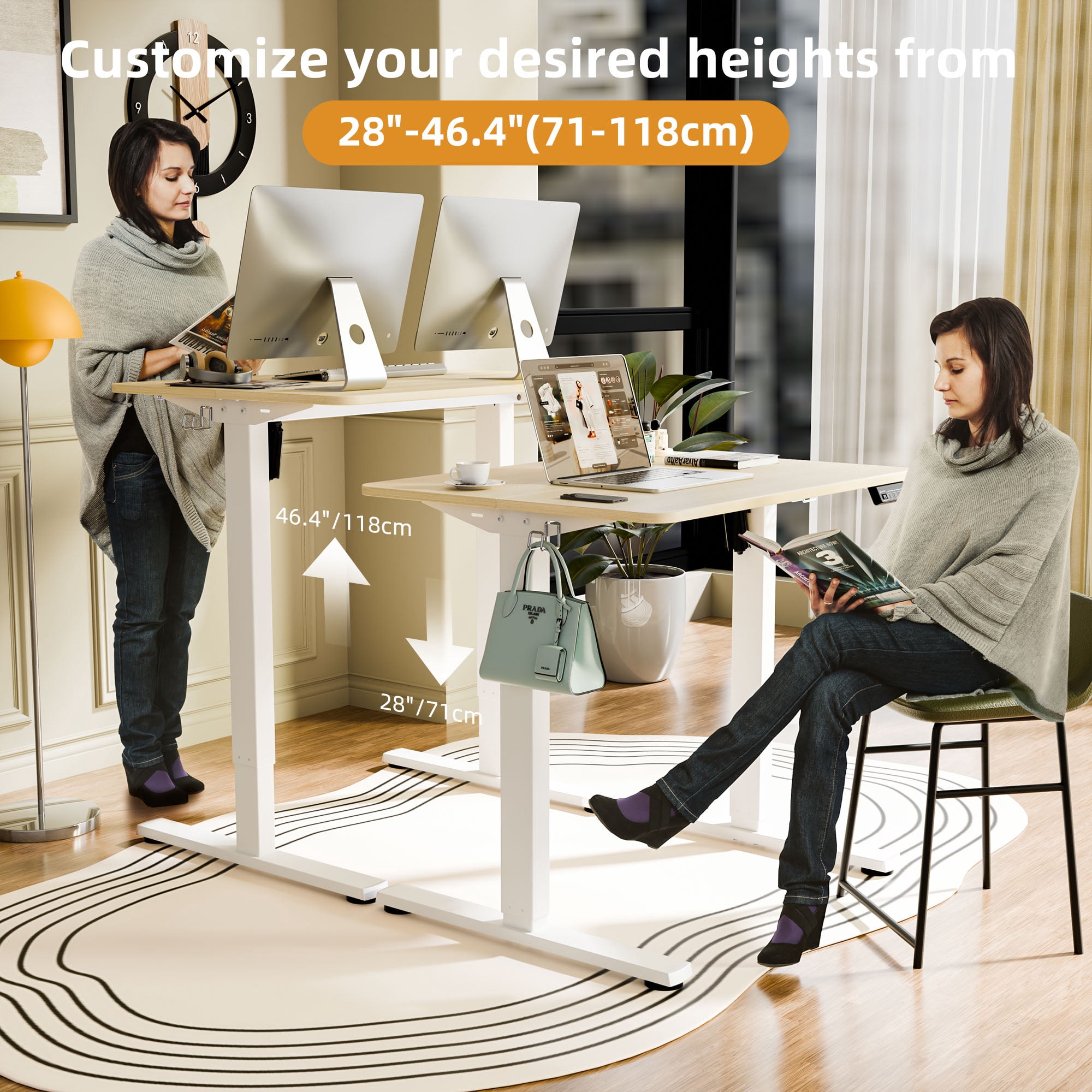 Ergomaker Electric Standing Desk，Height Adjustable Desk with Splice Board，Child Lock & Memory Function，32 x 23.6 inches，Beige