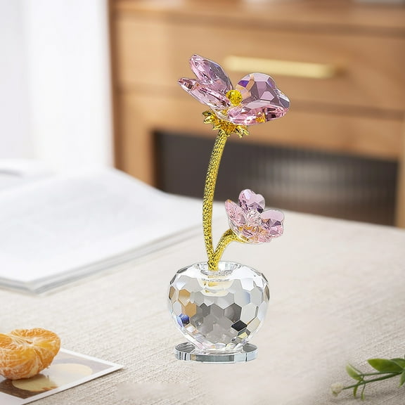 5 inch Crystal Four Leaf Clovers Figurine Shamrock Glass Statue Ornaments Mini Crystal Shamrock Decorations St. Patrick's Day Table Shelf Decor (Pink)