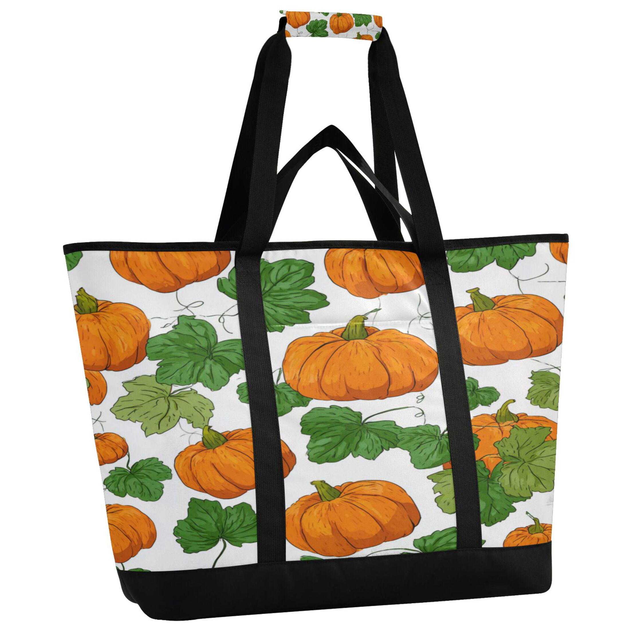 Extra-Large Wide Opening Design Capacity Hand-Held Ice Pack Thickened Insulation Layer For Long-Lasting Cold Retention For Outdoor Shopping Picnics And Camping Orange Pumpkins