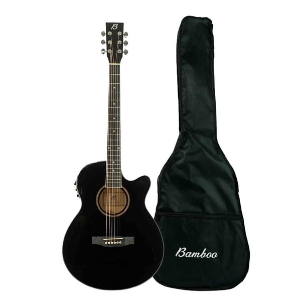 BAMBOO, Guitarra Electroacustica Negra Linden 40 - Incluye Funda - Guitarra Acustica con corte y equ