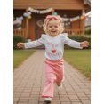 thumbnail image 4 of BemeyourBBs Baby Girl First Birthday Outfit 1st Birthday Clothes Letter Cake Embroidery Long Sleeve Romper with Flare Pants Set and Headband, 4 of 9