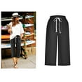 thumbnail image 6 of ibuvkizy Capris for Women Casual Summer Womens Wide Leg Capris,Women's Solid Five Points Large Size Cotton Linen Pants Casual Capris,Gifts for Women, 6 of 6