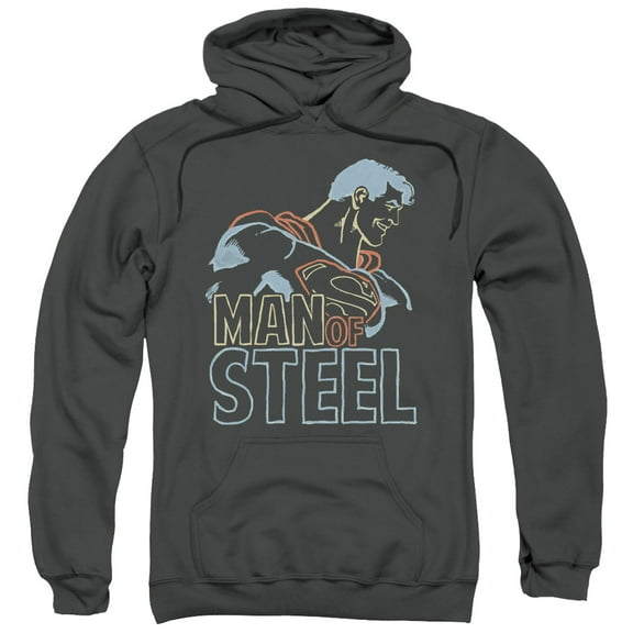 Superman Colored Lines Adult Pullover Hoodie Sweatshirt Charcoal