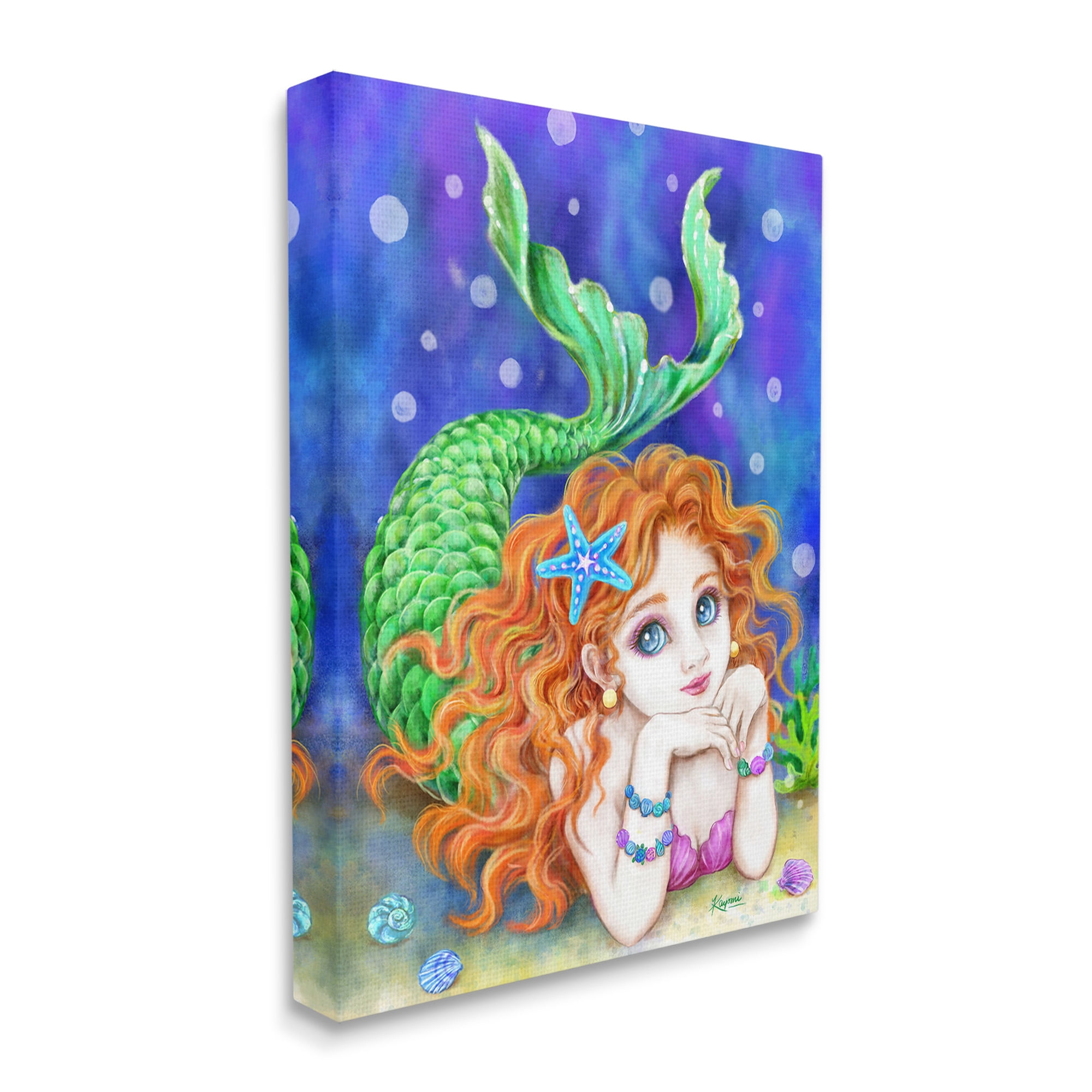 Stupell Industries Relaxing Mermaid Underwater Fairy Tales & Fantasy Painting Gallery Wrapped Canvas Art Print Wall Art, 36 x 48