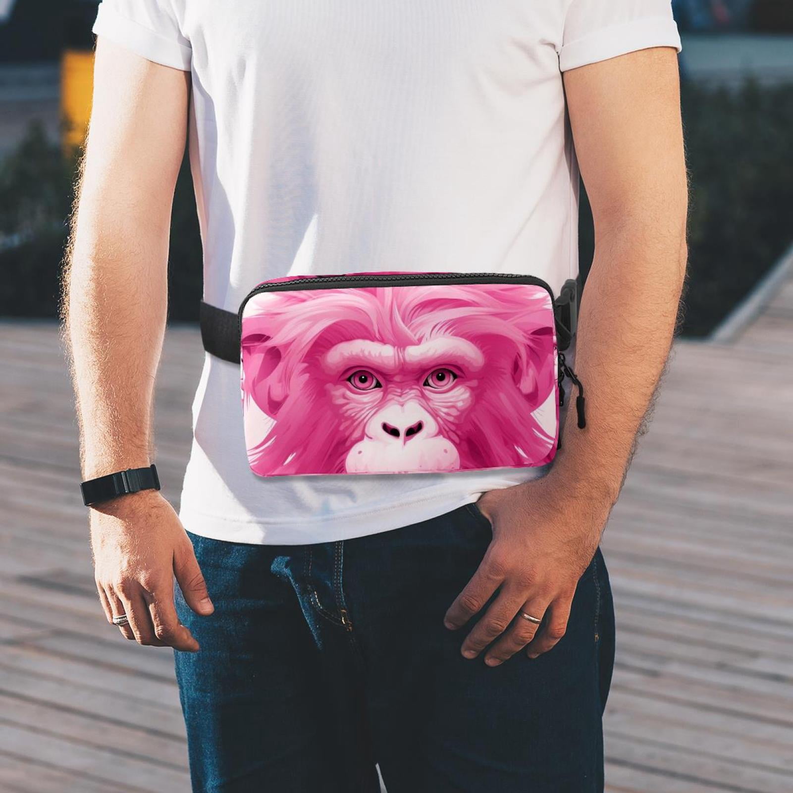Pink monkey orangutan Lightweight Adjustable Crossbody Bag with Extension Strap - Unisex Fanny Pack