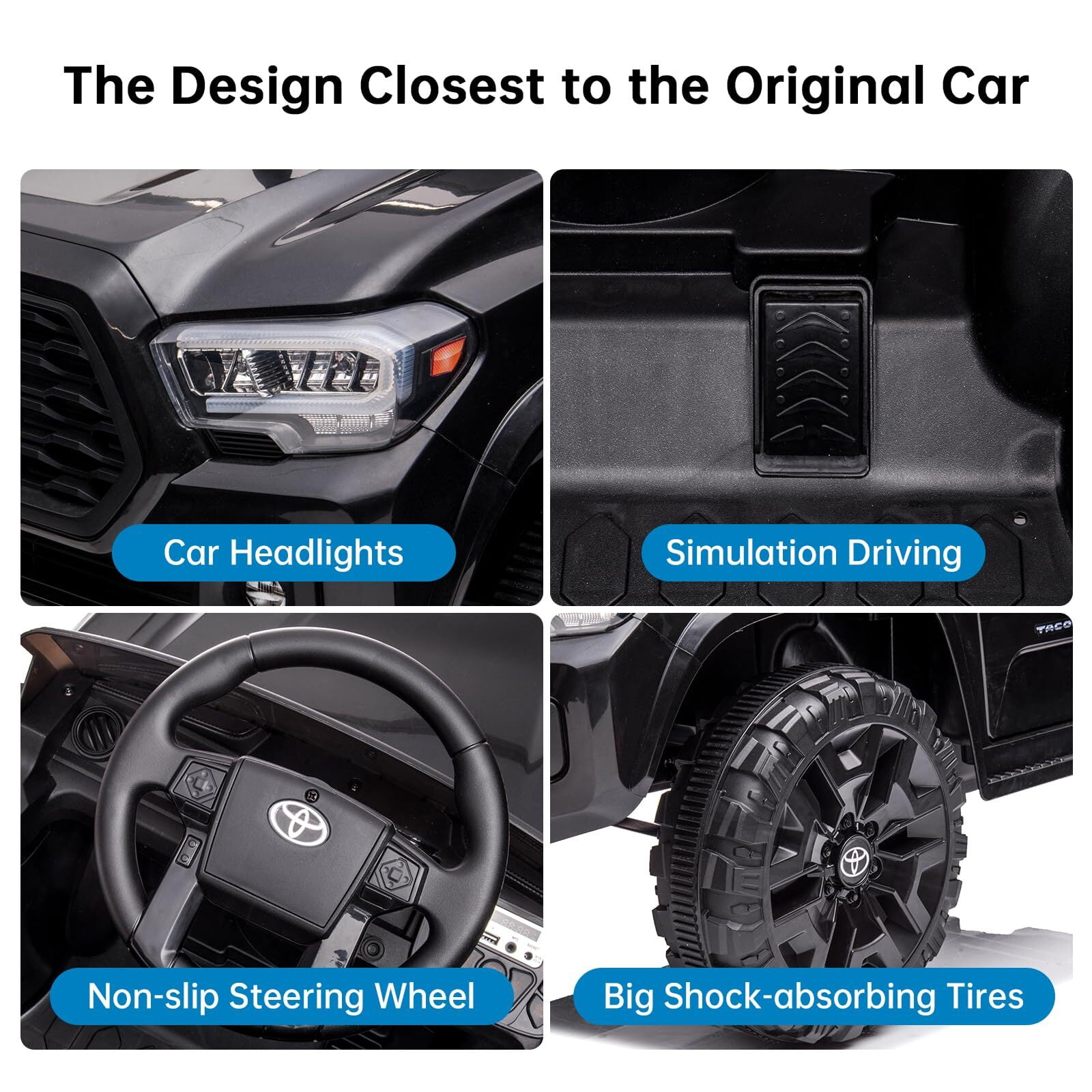 Officially Licensed Toyota Tacoma Car, 12V Battery Powered Electric Car with Remote Control, Spring Suspension Safety Belt, 2-Speed Ride On Toy Car with Headlights, for 37-96 Months