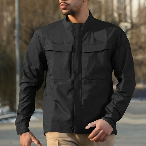 DPTALR George Men's Zip up Windproof Jacket Lightweight Outdoor Coat Spring Autumn Black Big and Tall Men XXXL