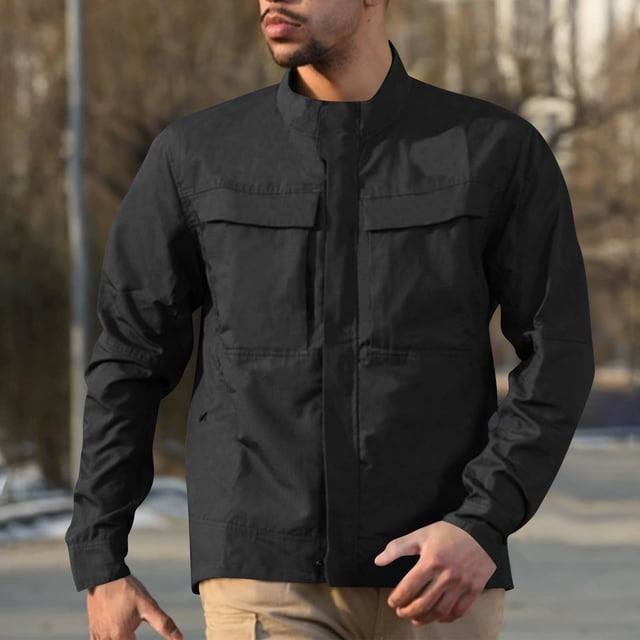 Yusimy Men's Fleece Jacket Solid Color Full Zip Stand Collar Thermal Outdoor Casual