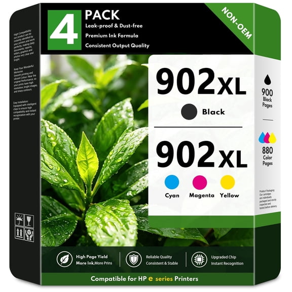 902 XL Ink Cartridges Compatible for HP902 Ink Cartridge Combo Pack for OfficeJet Pro 6960 6978 OfficeJet 6962 Printers Ink 902XL (4-Pack)