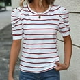 thumbnail image 6 of SHTXOZHI Womens Puff Short Sleeve Striped Blouses Crewneck Dressy Casual Business Work Shirt Tops, 6 of 6