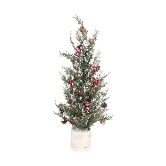 24 in. Tree with Red Berries & Pine Cones in Birch Base
