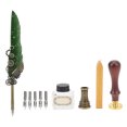 thumbnail image 2 of Juego de pluma retro Juego de pluma con patrón de mapa vintage con 5 puntas de repuesto Soporte para bolígrafo Base Botella vacía de tinta para escribir Verde, 2 of 5
