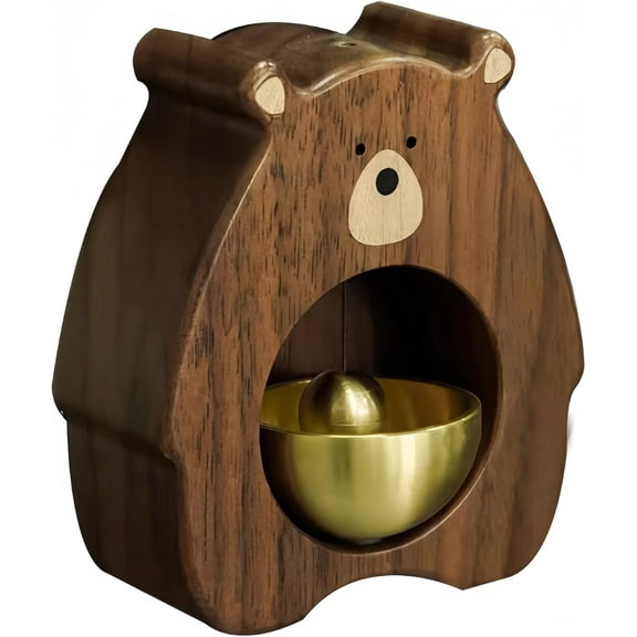 Bear Wind Chime Doorbell Magnetic Entry Chime Solid Wood & Brass Handcrafted Soothing Tones Suction Mount Shopkeepers Bell Home Office Decor (Black Walnut)