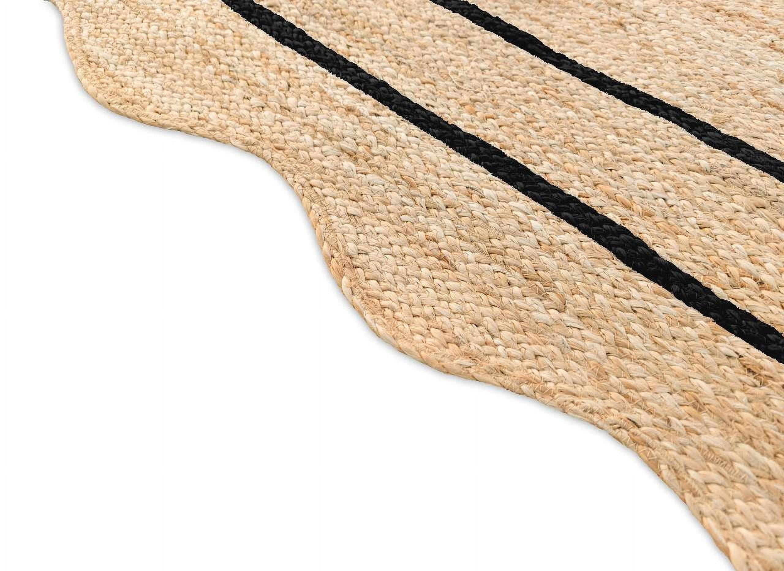 Vintage Jute Area Rug Decor Braided Rectangular Scalloped Vintage Carpet with Multi Border Black 2'6" x 10' BY KALVEERA