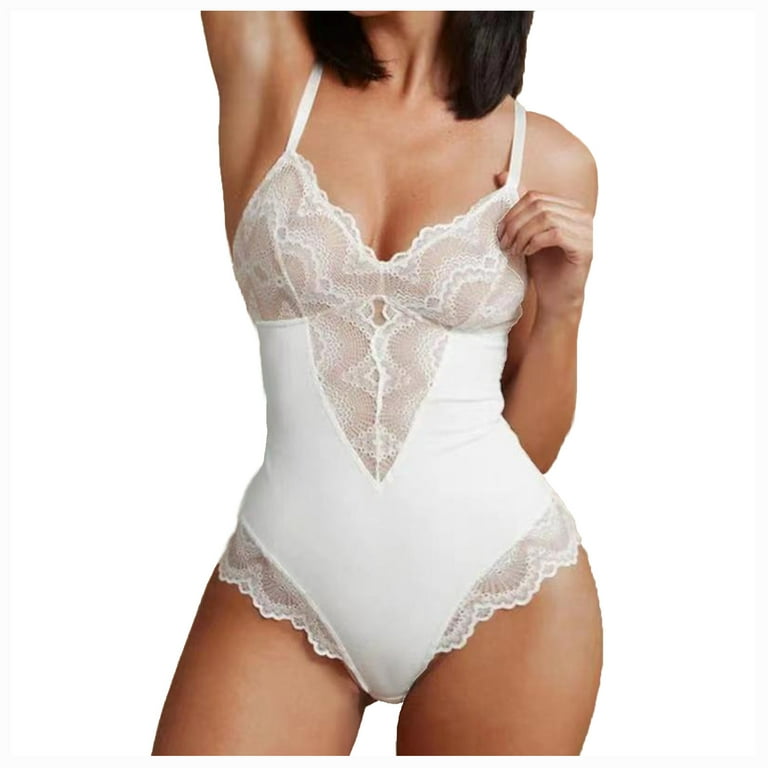 RQYYD Sexy Lace Tummy Control Bodysuit,Plus Size Backless Body Shaper,Sexy  lace Tummy Control Bodysuit for Women (White,S) 