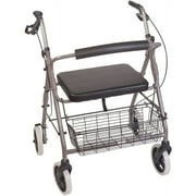DMI Rollator Walker with Extra Wide Seat and Backrest, Adjustable Handle, FSA and HSA Eligible, Storage Basket and Durable Lightweight Frame That Folds While Supporting up to 375 pounds, Titanium