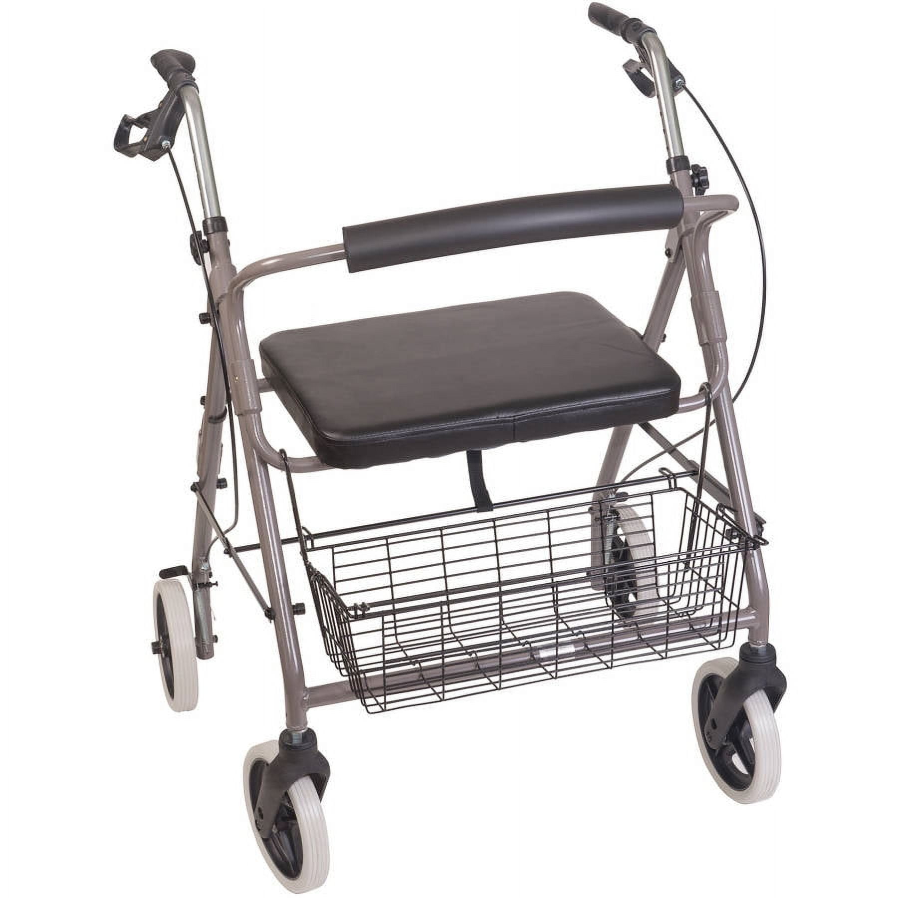 DMI Rollator Walker with Extra Wide Seat and Backrest, Adjustable Handle, FSA and HSA Eligible, Storage Basket and Durable Lightweight Frame That Folds While Supporting up to 375 pounds, Titanium