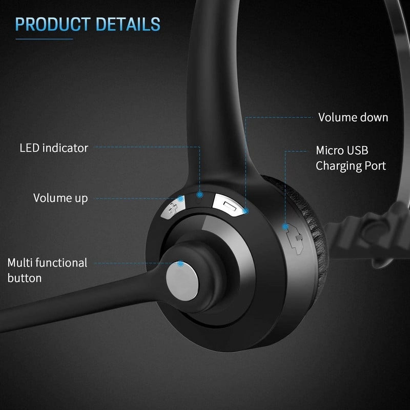 Wireless Bluetooth Headphones, Pro Trucker Headset, Over Head Earpiece, On Ear Car Headphones with Microphone for Truck Driver, Phones, Skype, Call Center, Office