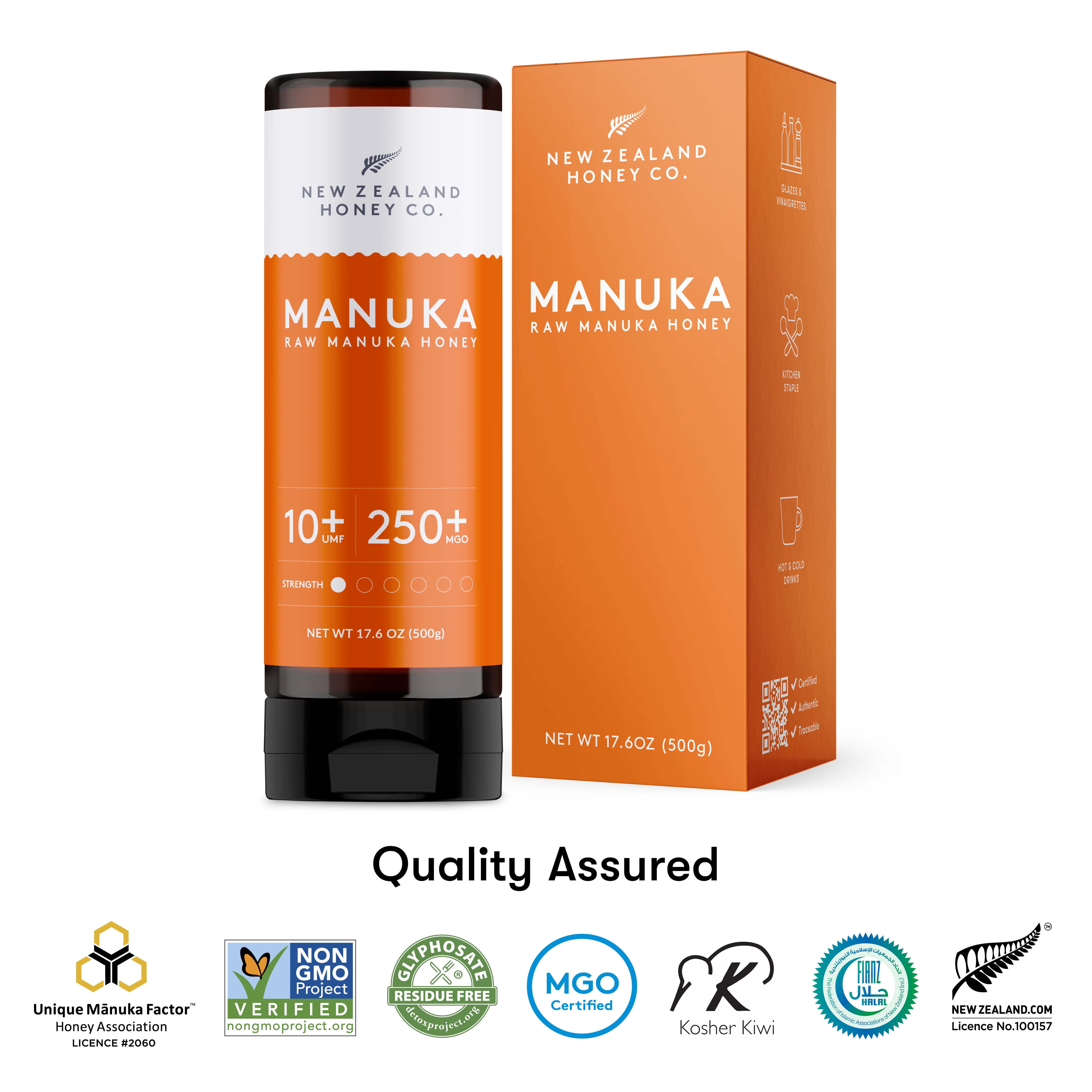 New Zealand Honey Co. Manuka Honey UMF 10+ | MGO 250+ Squeezy Bottle 17.6 oz / 1.1 lb (500g)
