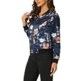 thumbnail image 4 of Unique Bargains Women's Stand Collar Front Zipper Satin Bomber Jacket S Deep Blue, 4 of 6