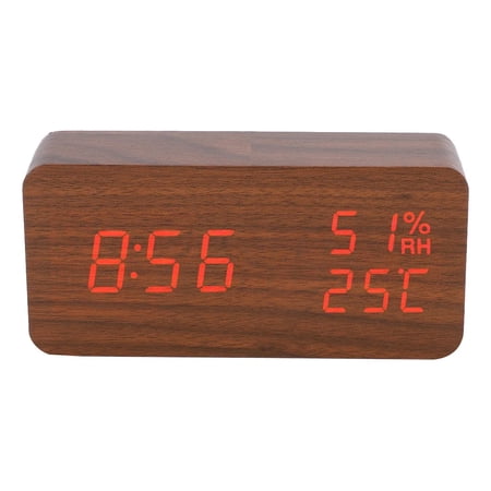 Wooden Alarm Clock, LED, Voice Control, Rectangular, Co