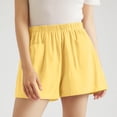thumbnail image 5 of Bbyeadc Women's Linen shorts Straight Leg Bottoms Solid Color Comfort Elastic Waist Shorts Fashion Mid Waisted Bermuda,Yellow(S), 5 of 6