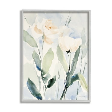 Stupell Industries Traditional White Flower Blossoms Watercolor Detail Painting Gray Framed Art Print Wall Art, Design by Lanie Loreth