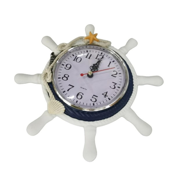 Reloj de pared de madera con ancla náutica, estilo mediterráneo, para decoración del hogar Azul