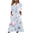 thumbnail image 2 of ICHUANYI Clearance Fashion Women Summer Printing Causal V-Neck Button Short Sleeve Vacation Pockets Dress(Blue, XL) ICHUANYI WER2023081401786, 2 of 5