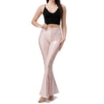 thumbnail image 4 of ClothingAve. Womens Soft Stretchy High Waist Boho Bell Bottom Flare Pants PU Pink Large, 4 of 6