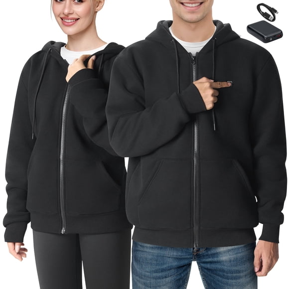 KFFKFF Warming Hoodie, Gender-Neutral Electric Sweatshirt with 7.4V Battery, Zippered Thermal Jacket featuring 5 Heat Areas, Ideal for Outdoor Activities, Size XXXL in Black