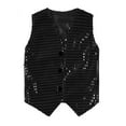 thumbnail image 3 of Fldy Kids Boys Girls Hip-hop Jazz Dance Costume Sequins Jacket Vest Waistcoat Stage Performance Party Black 120, 3 of 8