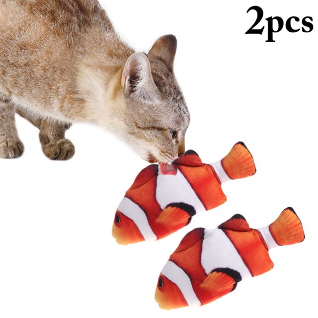 2 Pcs Jouet pour Chat Poisson Interactif Simulé Réaliste Jouet en Peluche Herbe à Chat Jouet à Mâcher pour Chat