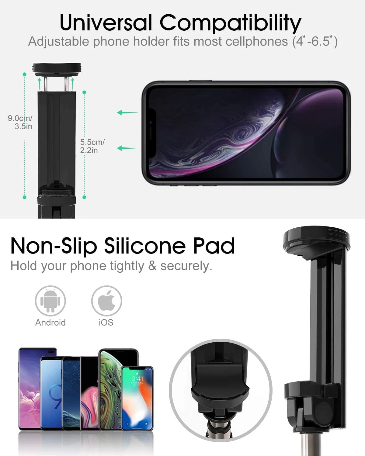 Selfie Stick Tripod med trådlös fjärrkontroll, 4 i 1 förlängningsbar bärbar  Selfie Stick & Phone Tripod kompatibel med Gopro, iPhone/Samsung/Huawei