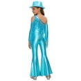 thumbnail image 2 of RUNQHUI Kids Girls Metallic Ruffle Flared Jumpsuit with Hat Set Fringed Performance Disco Dance Outfit Light Blue 12, 2 of 6