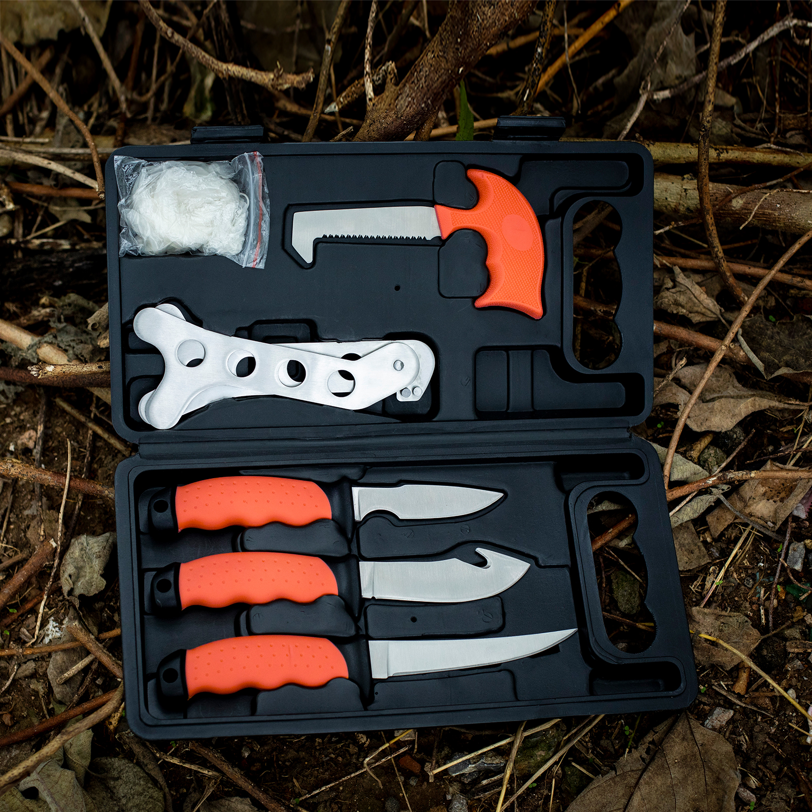 Dispatch Hunting Field Dressing Kit，6 Pieces Butcher Game Processing Kit with Caping & Boning Knives, Gut Hook Skinning Knife, Bone Saw, Ribcage Spreader in Hard Case