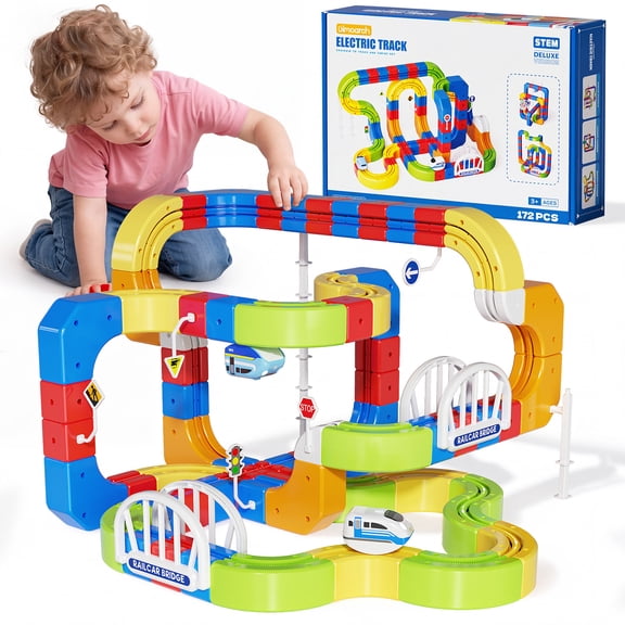 Dimoarch 172PCS Electric Train Set for 3 4 5 6 7 8 Boy Girl, Kids STEM Building Toys, Toddlers Train Car Track Play Set, Christmas Birthday Gifts