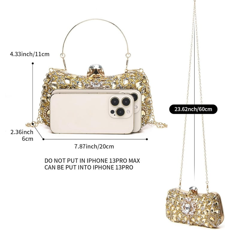 Euphrates Womens Clutch Purse Rhinestone Evening Bag Floral Crystal Clutch Bag Sparkly Purse Wedding Prom Bridal Handbags Women s Size Small Gold