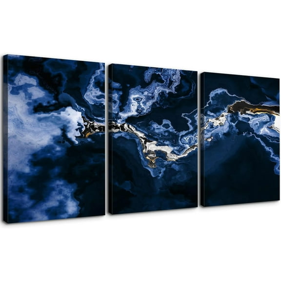 3 Piece Abstract Wall Art Blue Clouds Paintings Lnk Wall Decor Smoke Poster Modern Artwork Picture HD Canvas Print,Framed for Living Room Bedroom Bathroom, 12"x16"x3 Panels