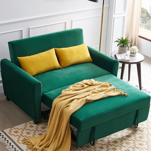 55 Modern Velvet Sofa With Pull Out Sleeper Bed Loveseat Couch With 2