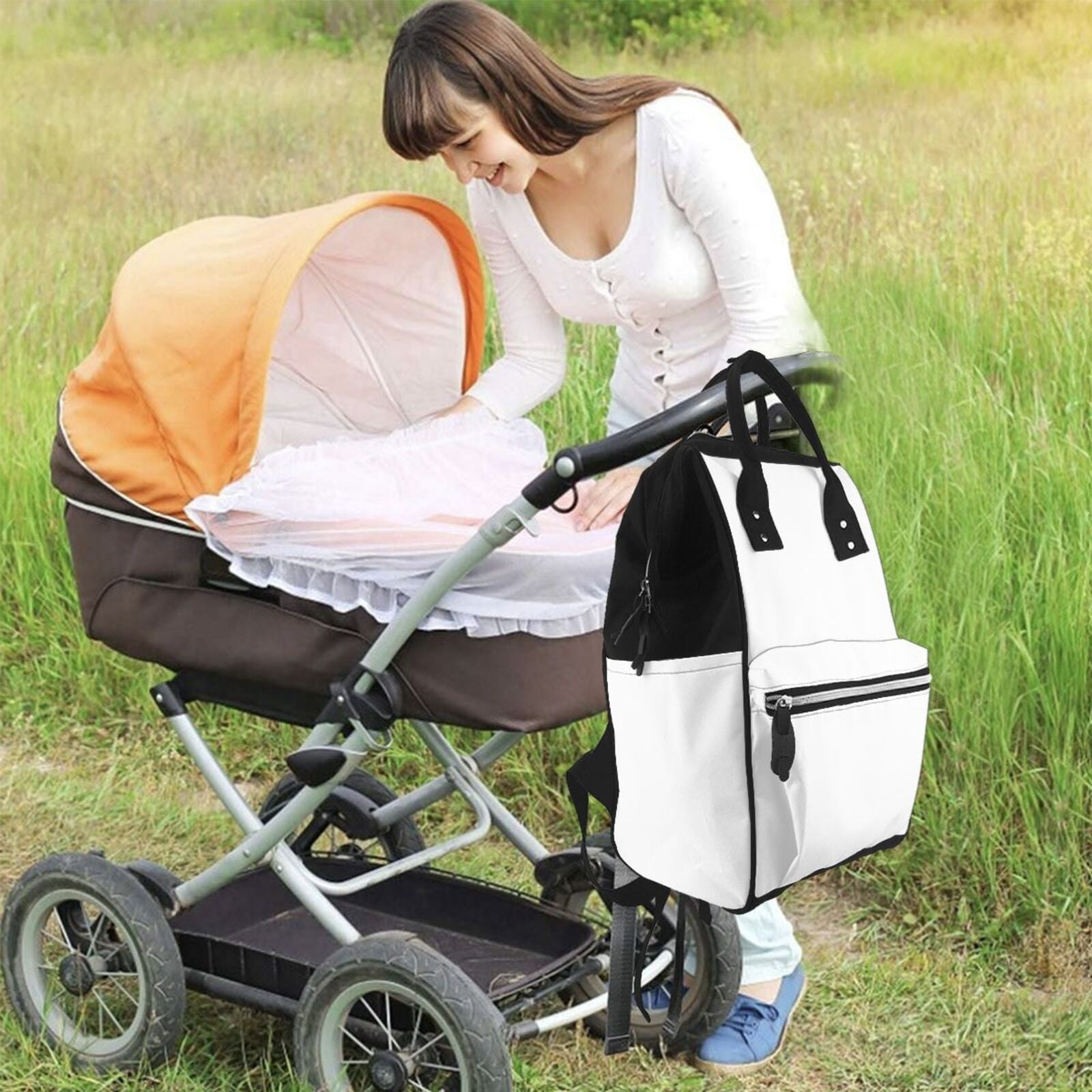 Ratiio White Mummy Backpack - Waterproof Twill Canvas, Large Capacity Diaper Bag with Multiple Pockets and Adjustable Straps