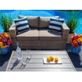 thumbnail image 2 of Sorrento 6-Piece M Resin Wicker Outdoor Patio Furniture Lounge Sofa Set in Gray w/ Loveseat, Two Armchairs, Two Ottomans, and Coffee Table (Flat-Weave Gray Wicker, Polyester Light Gray), 2 of 8